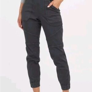 Spanx Stretch Mid Rise Twill Cargo Women Joggers in Washed Black Size S